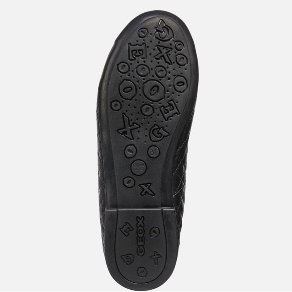 Geox Plie Girl Quilted Black Leather Patent Toe Ballet Flats with Elastic Strap - Picture 6 of 14